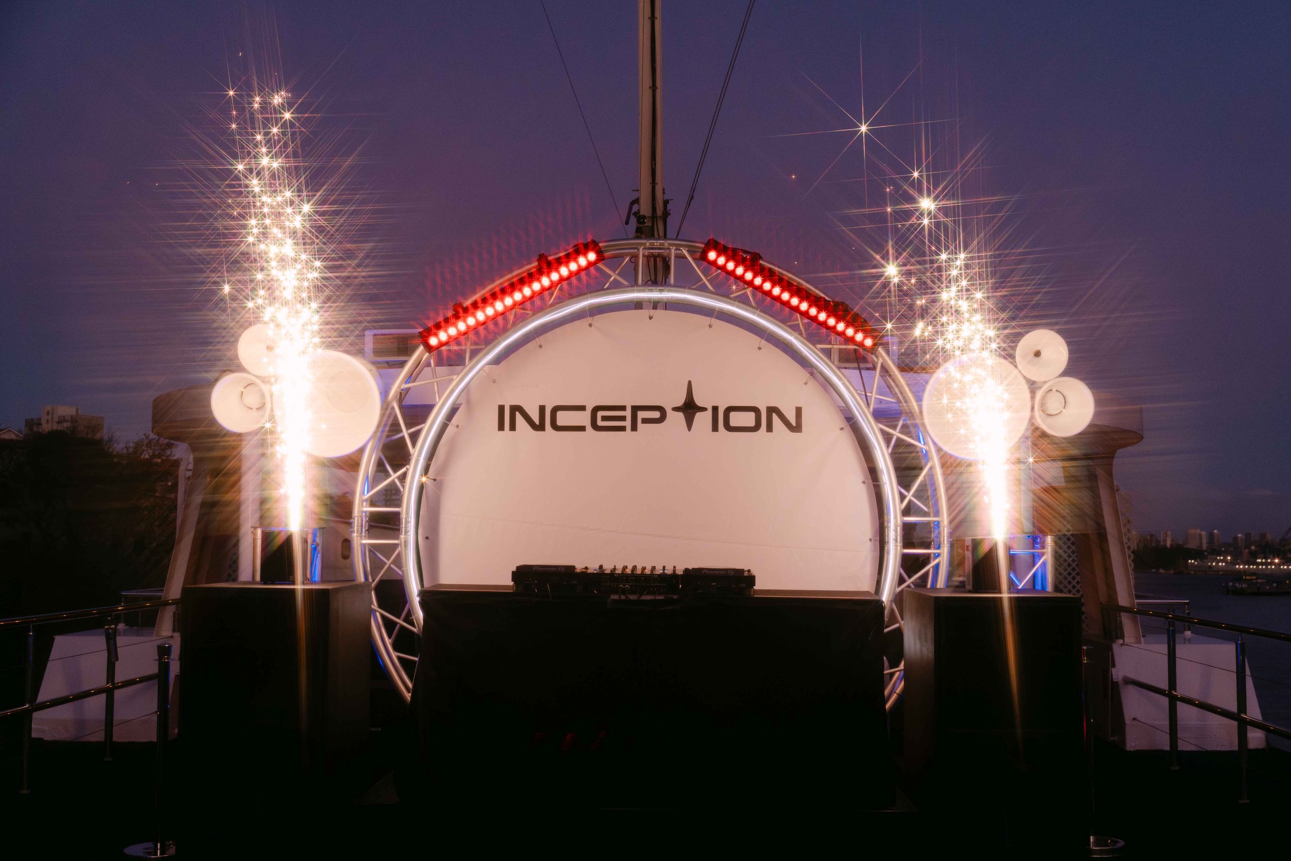 Inception event tunnel entrance with glowing red lights