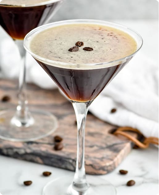 Espresso martini cocktail served onboard