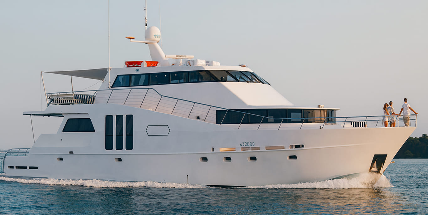 White luxury yacht docked on Sydney Harbour