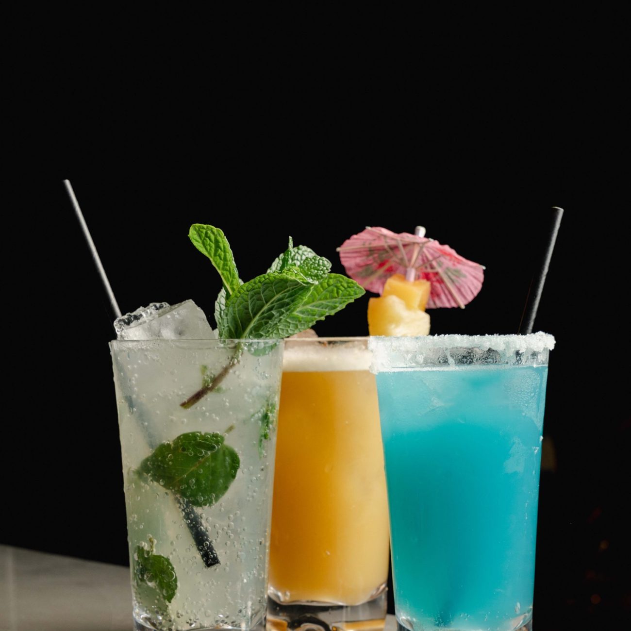 Assorted cocktails served onboard a luxury yacht